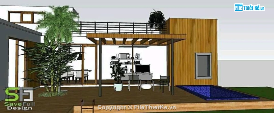 nghỉ dưỡng,sketchup nhà hàng nghỉ dưỡng,Model sketchup nhà 1 tầng,nhà khu nghỉ dưỡng