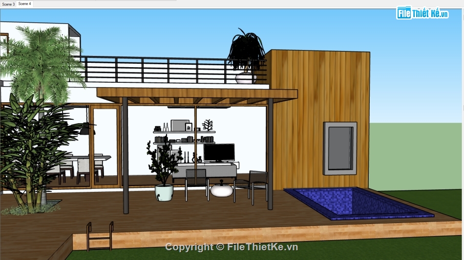 nghỉ dưỡng,sketchup nhà hàng nghỉ dưỡng,Model sketchup nhà 1 tầng,nhà khu nghỉ dưỡng