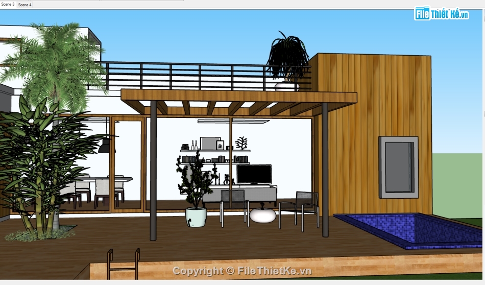 nghỉ dưỡng,sketchup nhà hàng nghỉ dưỡng,Model sketchup nhà 1 tầng,nhà khu nghỉ dưỡng