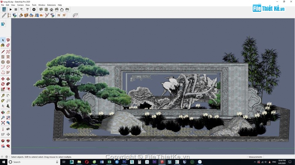 Model sketchup 2019 dựng tiểu cajrh,sketchup mẫu tiểu cảnh,thiết kế cây tùng su,vật dụng tiểu cảnh sketchup