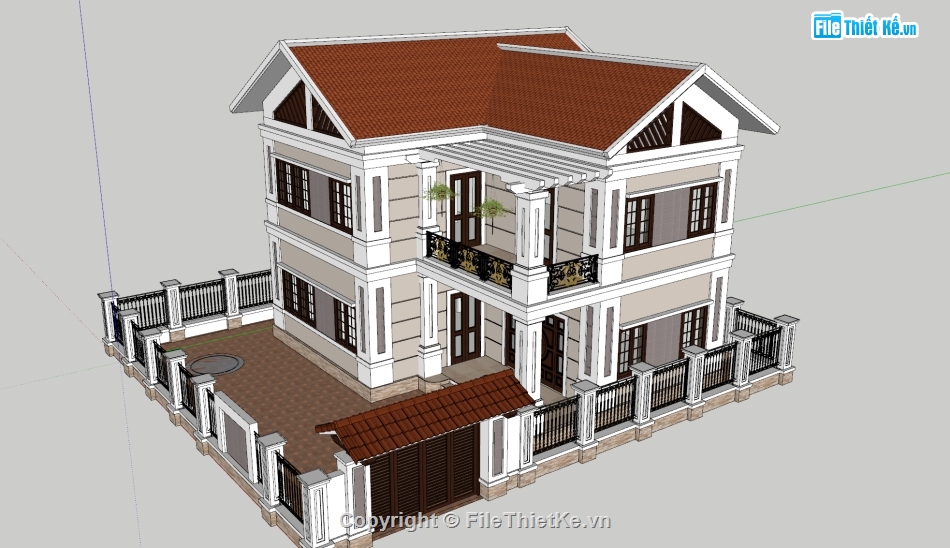 model sketchup biệt thự 2 tầng,biệt thự  sketchup,biệt thự mái thái 2 tầng sketchup,biệt thự 2 tầng