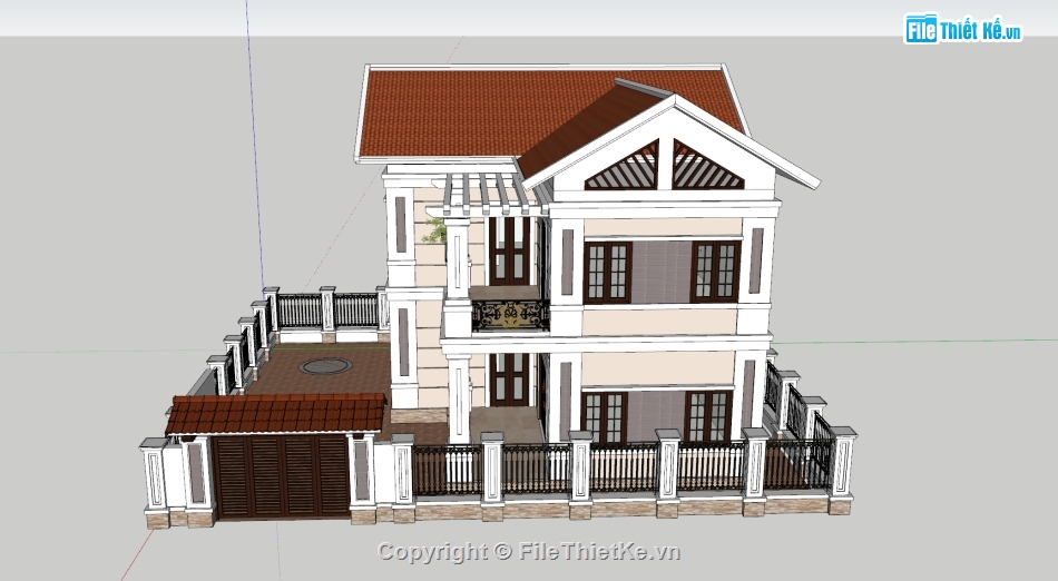 model sketchup biệt thự 2 tầng,biệt thự  sketchup,biệt thự mái thái 2 tầng sketchup,biệt thự 2 tầng