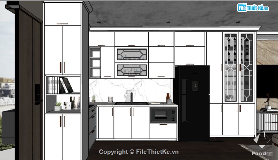 Sketchup nội thất chung cư,Phòng khách nhà bếp,Sketchup nhà bếp,nội thất chung cư