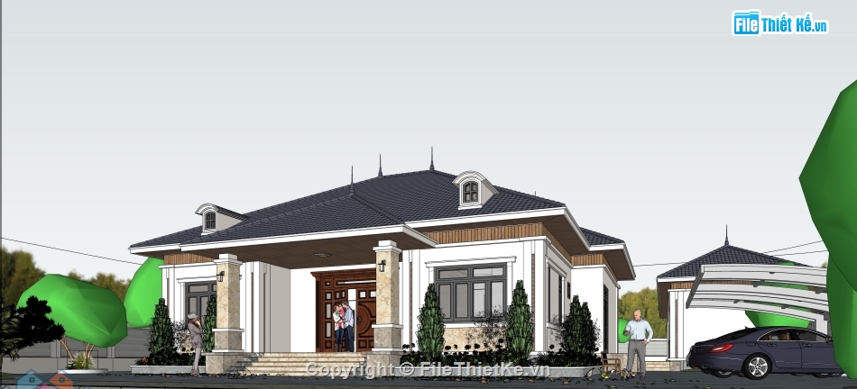 biệt thự 1 tầng sketchup,File su biệt thự 1 tầng,Su biệt thự 1 tầng,Model biệt thự 1 tầng