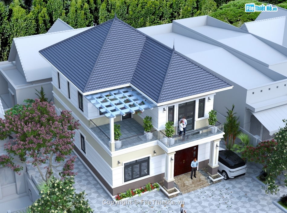 biệt thự 2 tầng su,su biệt thự 2 tầng 9x14m,Sketchup biệt thự hiện đại,thiết kế biệt thự 2 tầng sketchup