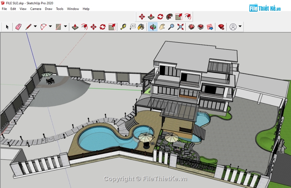 biệt thự 3 tầng 9.3x17.4m,File su biệt thự 3 tầng,Model su biệt thự 3 tầng,Sketchup biệt thự 3 tầng