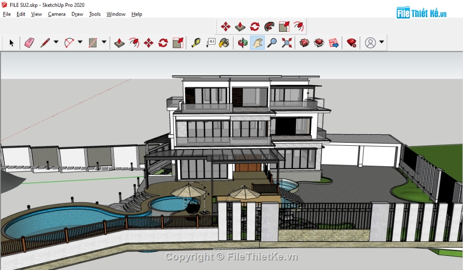 biệt thự 3 tầng 9.3x17.4m,File su biệt thự 3 tầng,Model su biệt thự 3 tầng,Sketchup biệt thự 3 tầng