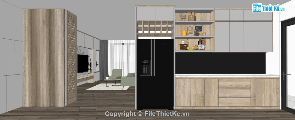 Sketchup bếp,Phòng khách Sketchup,Sketchup Nội thất phòng khách bếp,su nội thất phòng khách