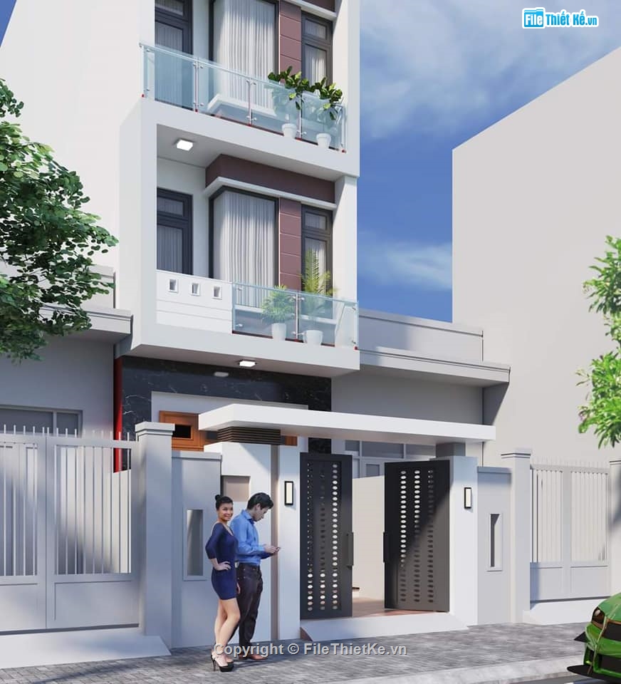 nhà phố 4 tầng sketchup,File su nhà phố 4 tầng,Model su nhà phố 4 tầng,Model nhà phố 4 tầng
