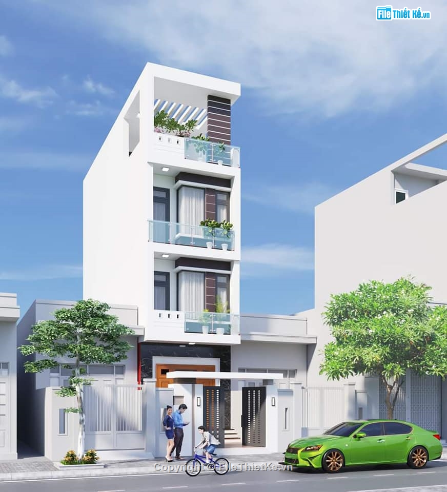 nhà phố 4 tầng sketchup,File su nhà phố 4 tầng,Model su nhà phố 4 tầng,Model nhà phố 4 tầng