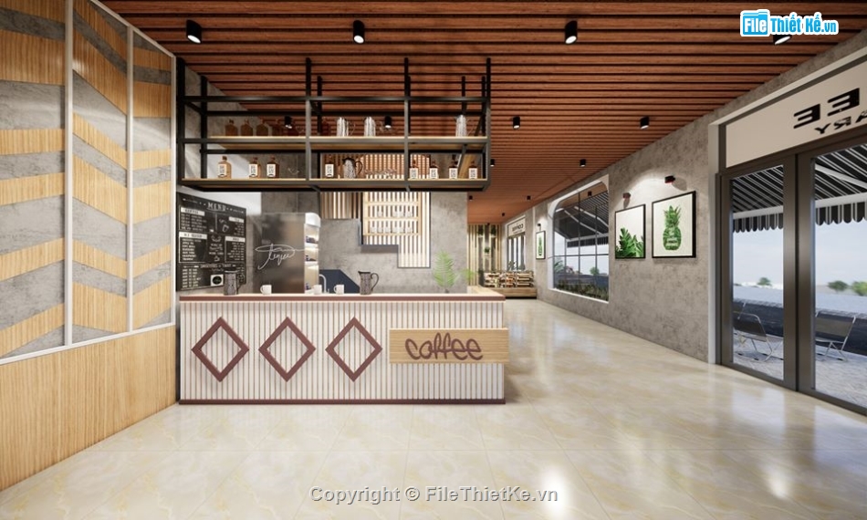 Sketchup coffee,Model nội thất,quán coffee,Model quán coffe