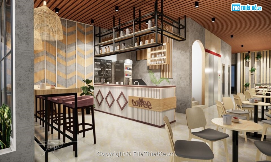 Sketchup coffee,Model nội thất,quán coffee,Model quán coffe