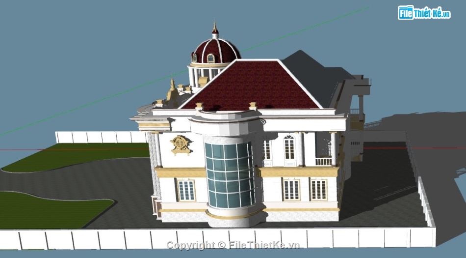 Sketchup lâu đài,su lâu đài 2 tầng,model su biệt thự 2 tầng,file su biệt thự 2 tầng