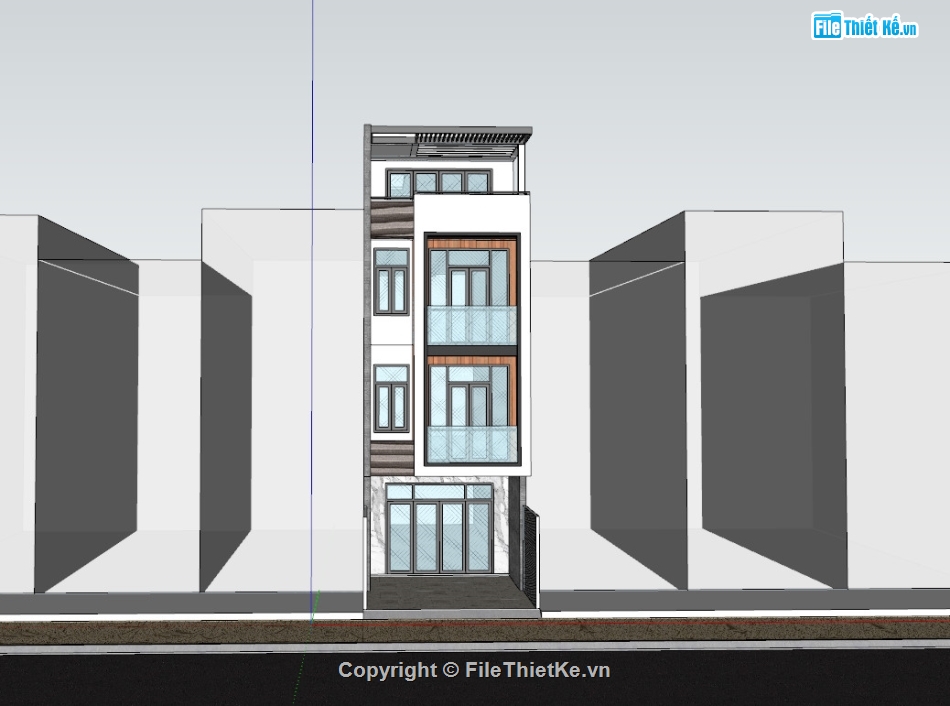 Sketchup,nhà 4 tầng,nhà hiện đại,nhà phố 4 x 20m