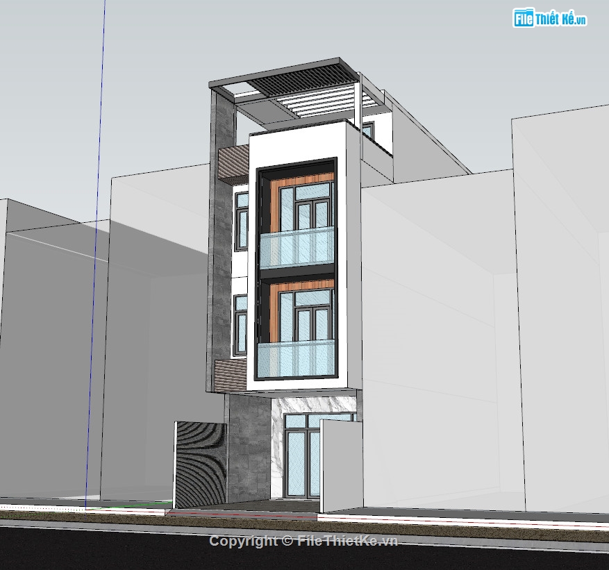 Sketchup,nhà 4 tầng,nhà hiện đại,nhà phố 4 x 20m