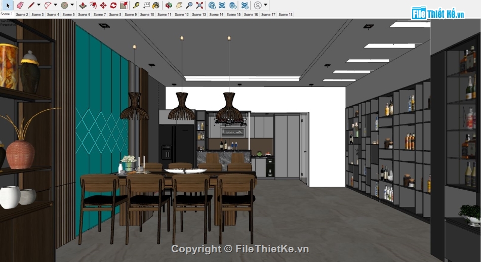 Model nội thất bếp,sketchup nội thất bếp,Model sketchup nội thất,Model sketchup bếp và rượu,file sketchup bếp và rượu