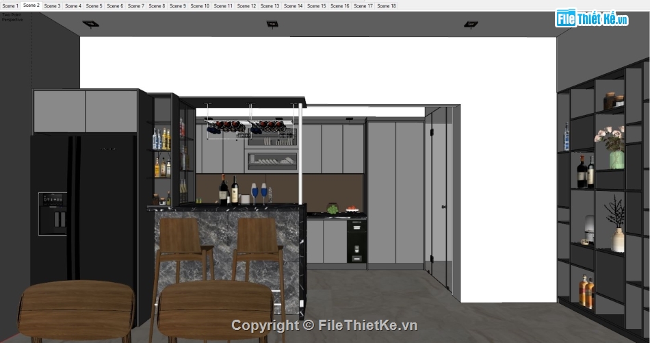 Model nội thất bếp,sketchup nội thất bếp,Model sketchup nội thất,Model sketchup bếp và rượu,file sketchup bếp và rượu