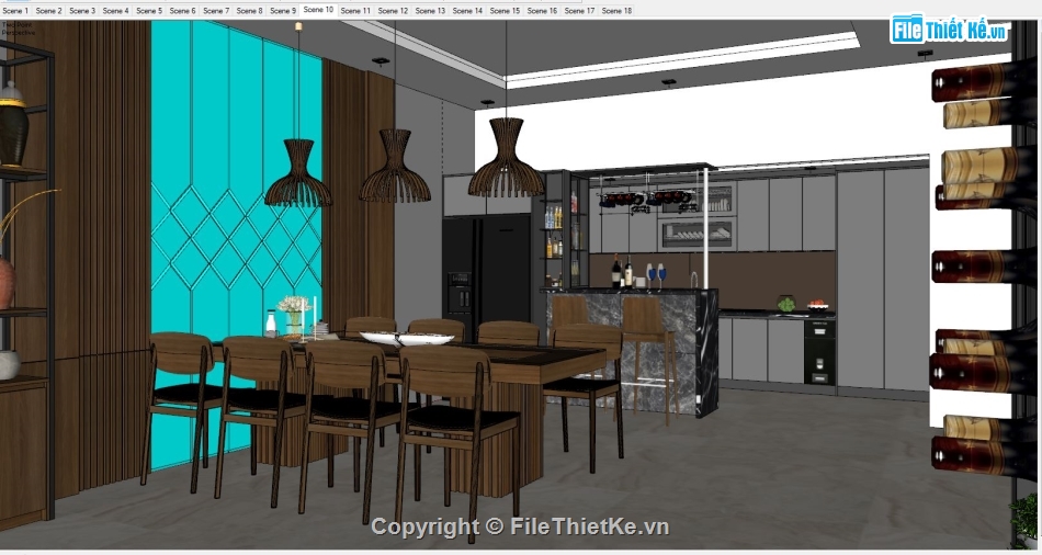 Model nội thất bếp,sketchup nội thất bếp,Model sketchup nội thất,Model sketchup bếp và rượu,file sketchup bếp và rượu