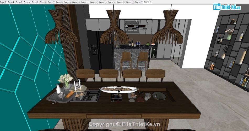Model nội thất bếp,sketchup nội thất bếp,Model sketchup nội thất,Model sketchup bếp và rượu,file sketchup bếp và rượu
