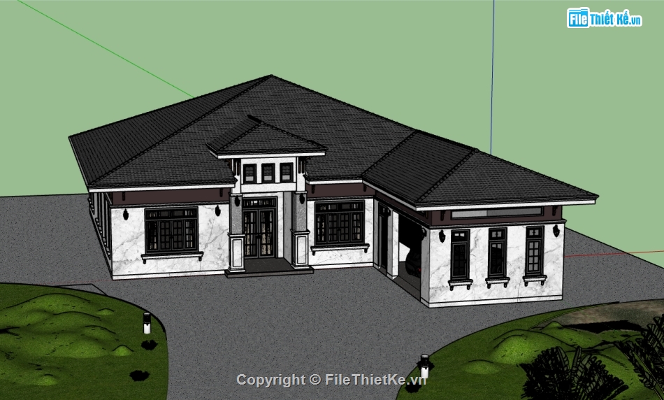 3d biệt thự 1 tầng,file 3d biệt thự 1 tầng,model 3d biệt thự 1 tầng,sketchup 3d biệt thự 1 tầng