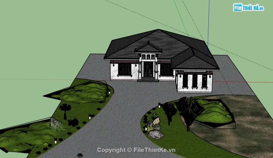 3d biệt thự 1 tầng,file 3d biệt thự 1 tầng,model 3d biệt thự 1 tầng,sketchup 3d biệt thự 1 tầng