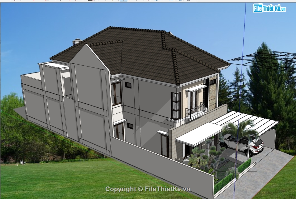 biệt thự 2 tầng,Model sketchup biệt thự 2 tầng,File su biệt thự 2 tầng,model su biệt thự 2 tầng