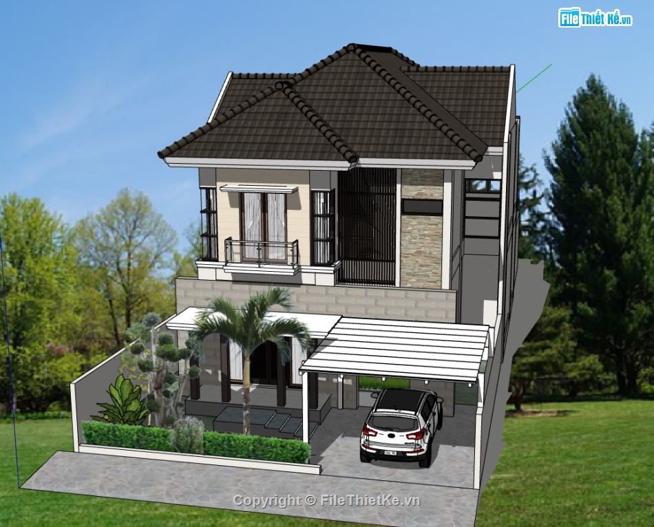 biệt thự 2 tầng,Model sketchup biệt thự 2 tầng,File su biệt thự 2 tầng,model su biệt thự 2 tầng