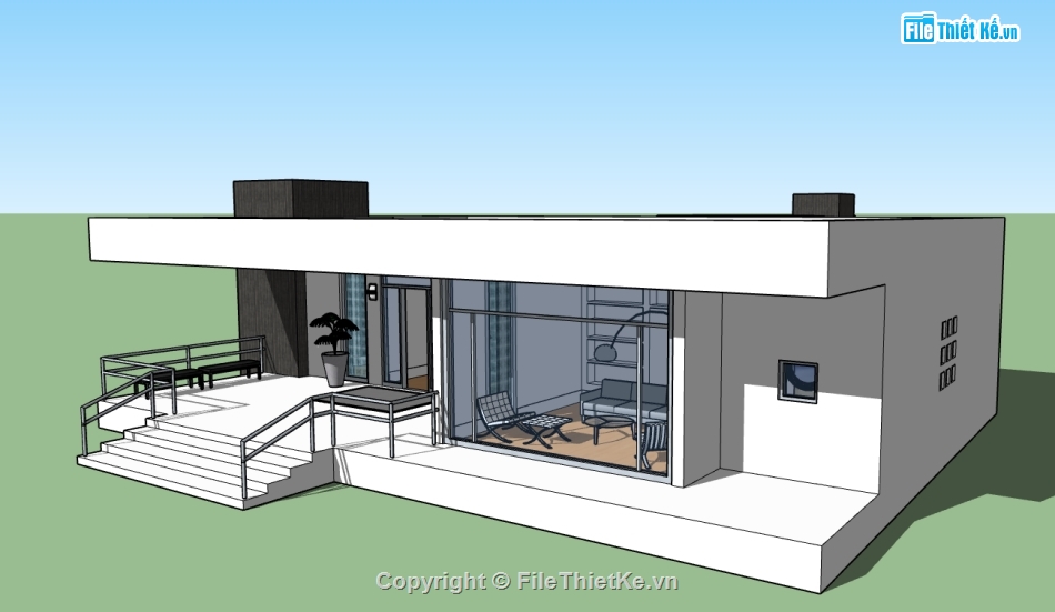 nhà 1 tầng,nhà 3d 1 tầng,file 3d nhà 1 tầng,sketchup nhà 1 tầng,model 3d nhà 1 tầng