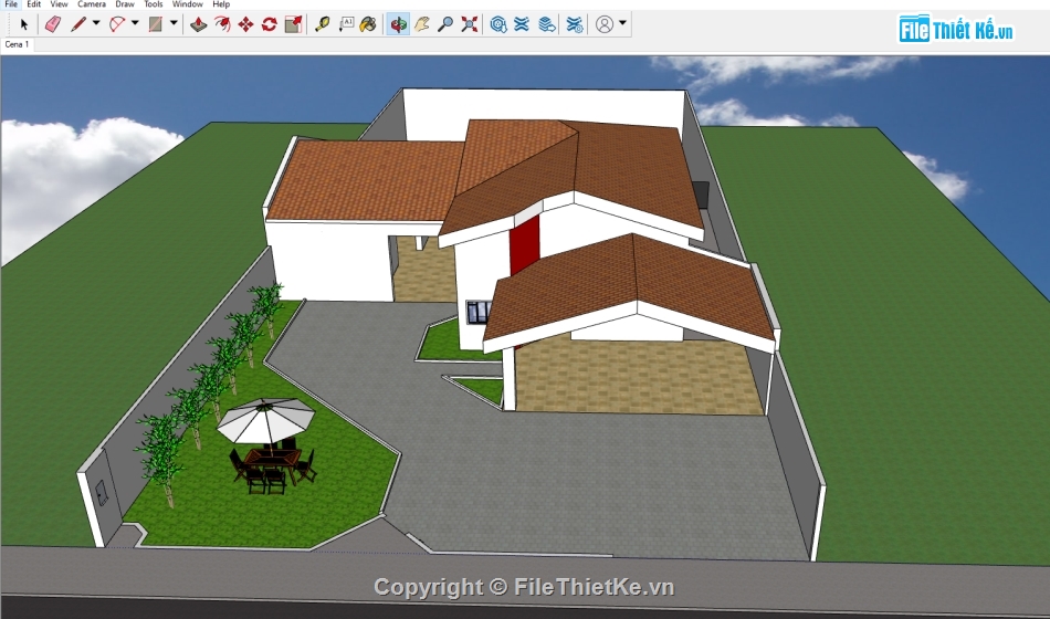 nhà cấp 4 sketchup,sketchup nhà cấp 4,nhà cấp 4,Model 3d nhà cấp 4