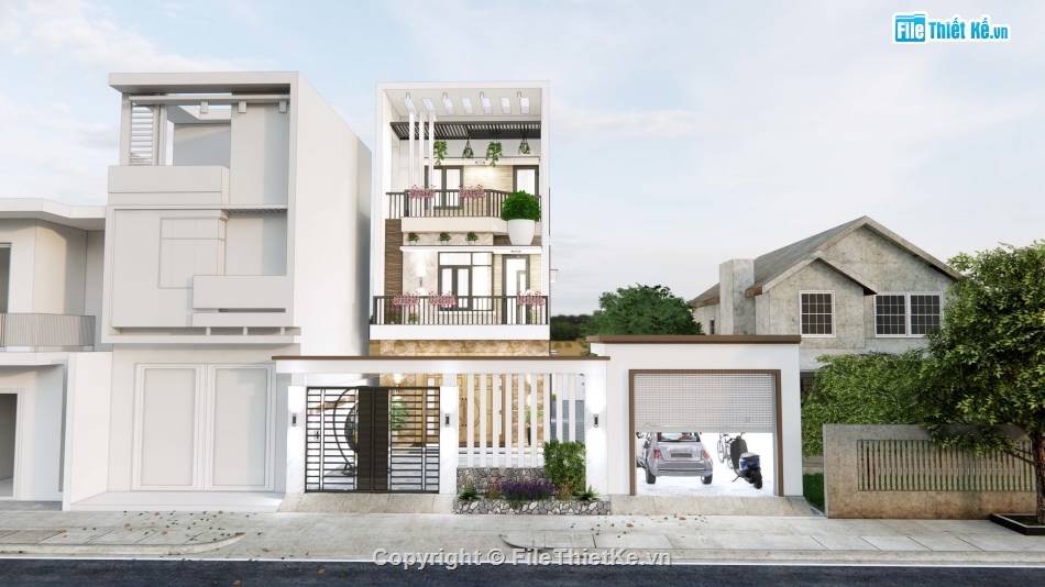 nhà phố 3 tầng,file cad nhà phố 3 tầng,sketchup nhà phố 3 tầng,bản vẽ nhà phố 3 tầng,nhà phố 3 tầng 5.5x18m