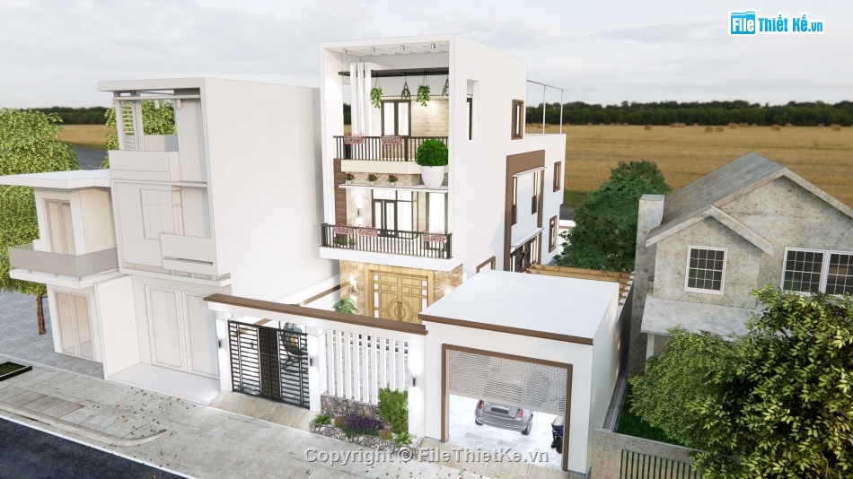nhà phố 3 tầng,file cad nhà phố 3 tầng,sketchup nhà phố 3 tầng,bản vẽ nhà phố 3 tầng,nhà phố 3 tầng 5.5x18m