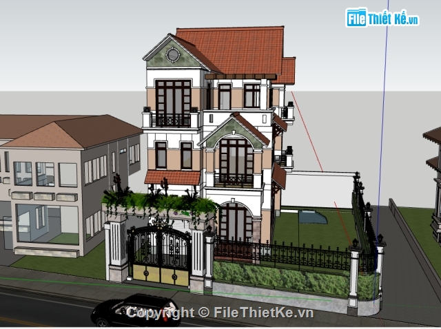 Sketchup 3 tầng,Bản vẽ biệt thự 3 tầng,mẫu biệt thự 3 tầng,sketchup biệt thự 3 tầng