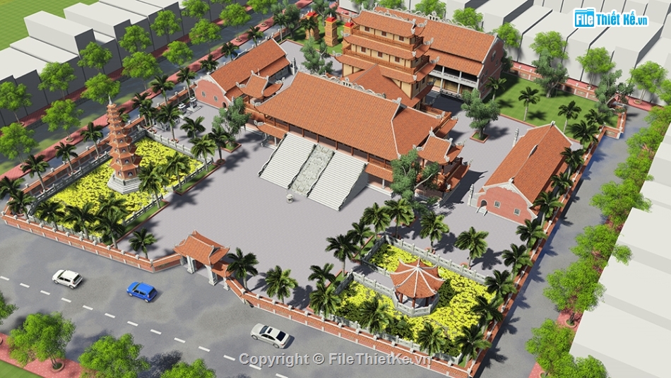 Sketchup chùa,Su chùa,Ngoại thất chùa
