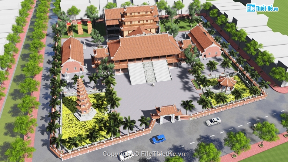 Sketchup chùa,Su chùa,Ngoại thất chùa