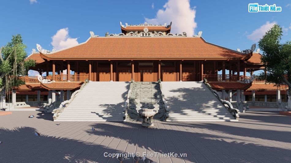 Sketchup chùa,Su chùa,Ngoại thất chùa