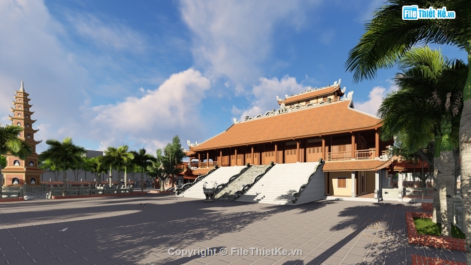 Sketchup chùa,Su chùa,Ngoại thất chùa