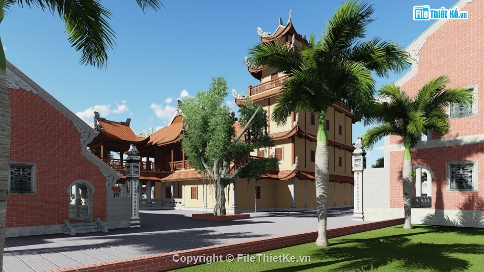 Sketchup chùa,Su chùa,Ngoại thất chùa