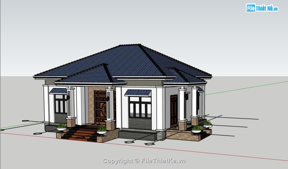 biệt thự sketchup,biệt thự 1 tầng,phối cảnh biệt thự 1 tầng,kiến trúc biệt thự,mẫu biệt thự 1 tầng