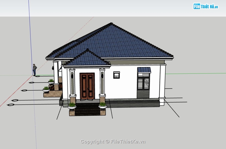 biệt thự sketchup,biệt thự 1 tầng,phối cảnh biệt thự 1 tầng,kiến trúc biệt thự,mẫu biệt thự 1 tầng