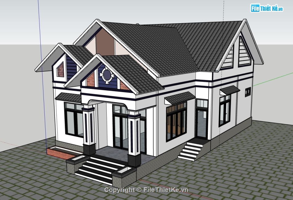 biệt thự 1 tầng,sketchup biệt thự 1 tầng,biệt thự sketchup