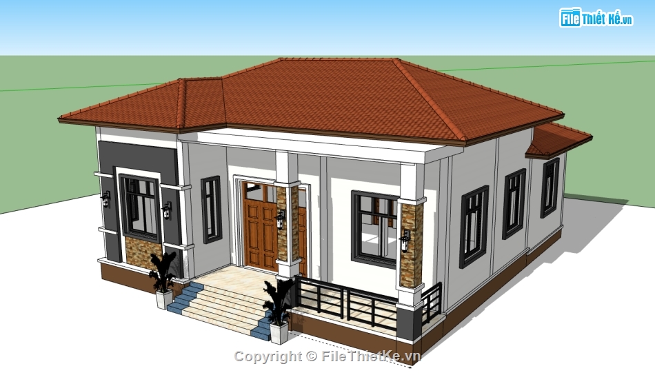 biệt thự 1 tầng,biệt thự 1 tầng sketchup,file sketchup biệt thự 1 tầng,file su biệt thự 1 tầng