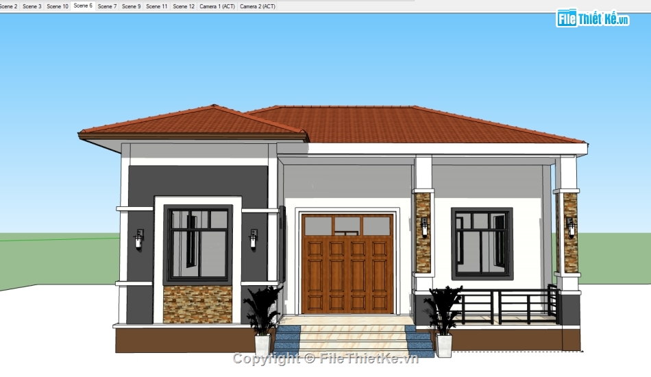 biệt thự 1 tầng,biệt thự 1 tầng sketchup,file sketchup biệt thự 1 tầng,file su biệt thự 1 tầng