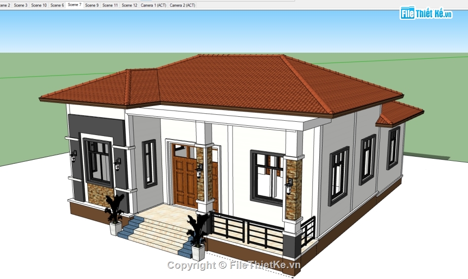 biệt thự 1 tầng,biệt thự 1 tầng sketchup,file sketchup biệt thự 1 tầng,file su biệt thự 1 tầng