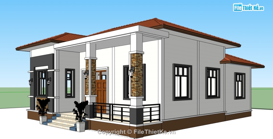 biệt thự 1 tầng,biệt thự 1 tầng sketchup,file sketchup biệt thự 1 tầng,file su biệt thự 1 tầng