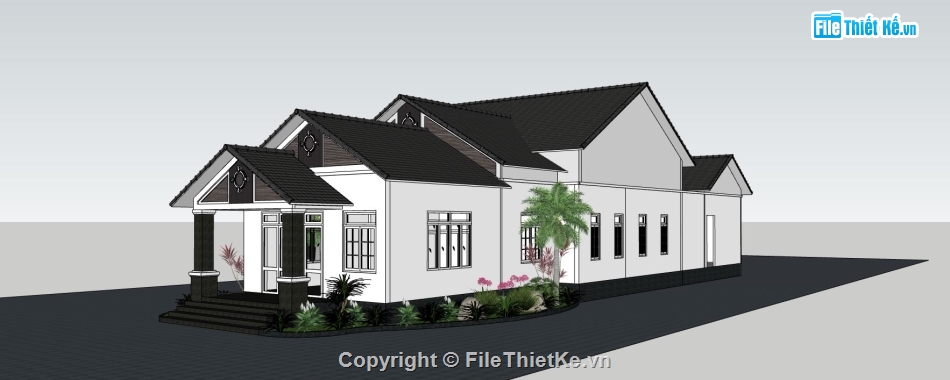 sketchup biệt thự 1 tầng,biệt thự sketchup,phối cảnh biệt thự 1 tầng,mẫu sketchup biệt thự 1 tầng