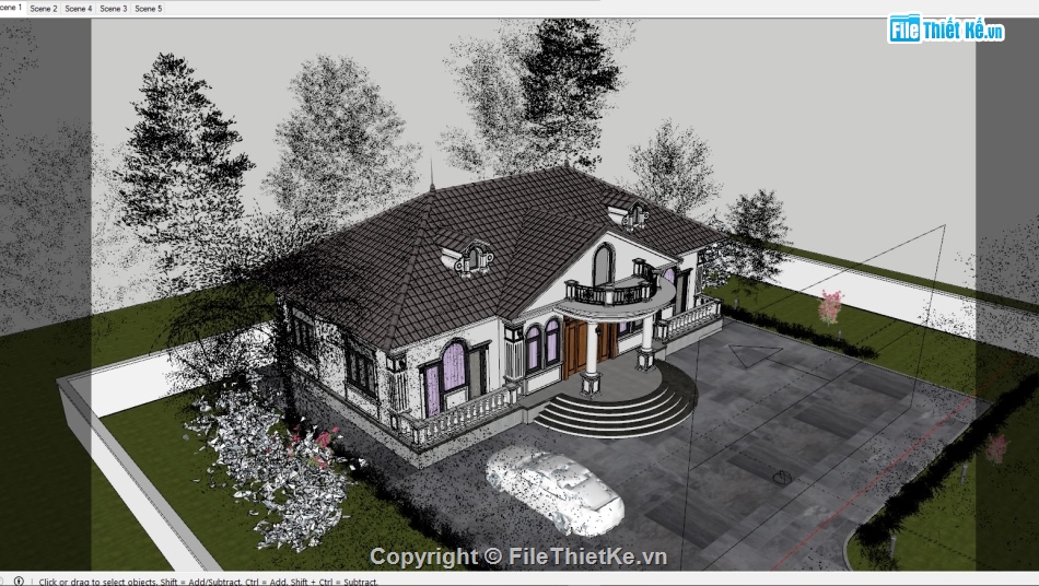 sketchup biệt thự 1 tầng,Biệt thự 1 tầng 18.5x7.5m,Model su biệt thự 1 tầng,File sketchup biệt thự 1 tầng,Biệt thự 1 tầng file sketchup