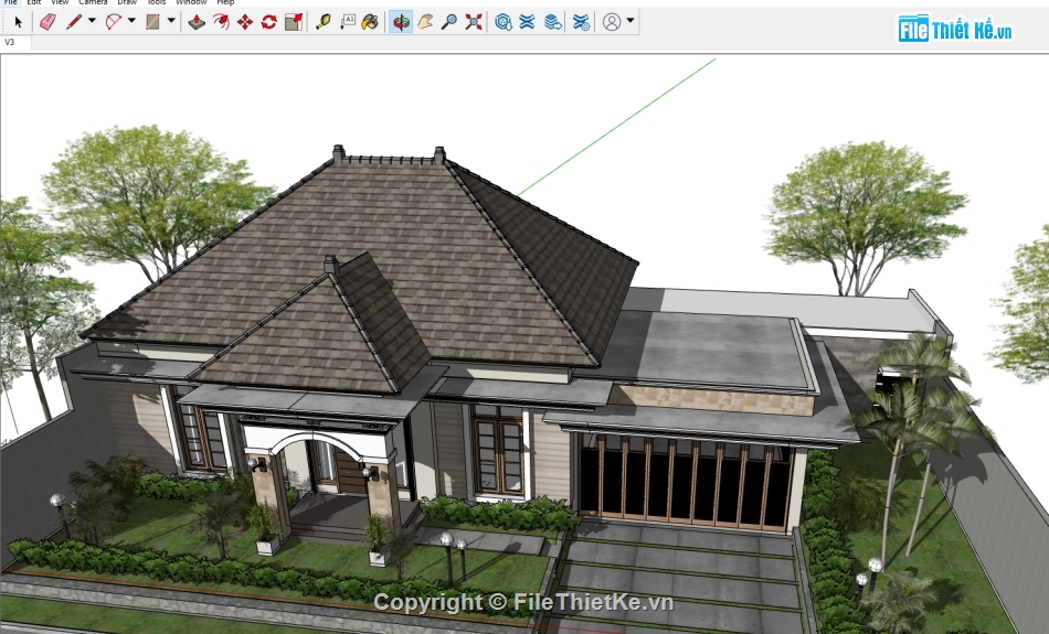 biệt thự 1 tầng,biệt thự sketchup,Model sketchup biệt thự,sketchup biệt thự 1 tầng,sketchup biệt thự