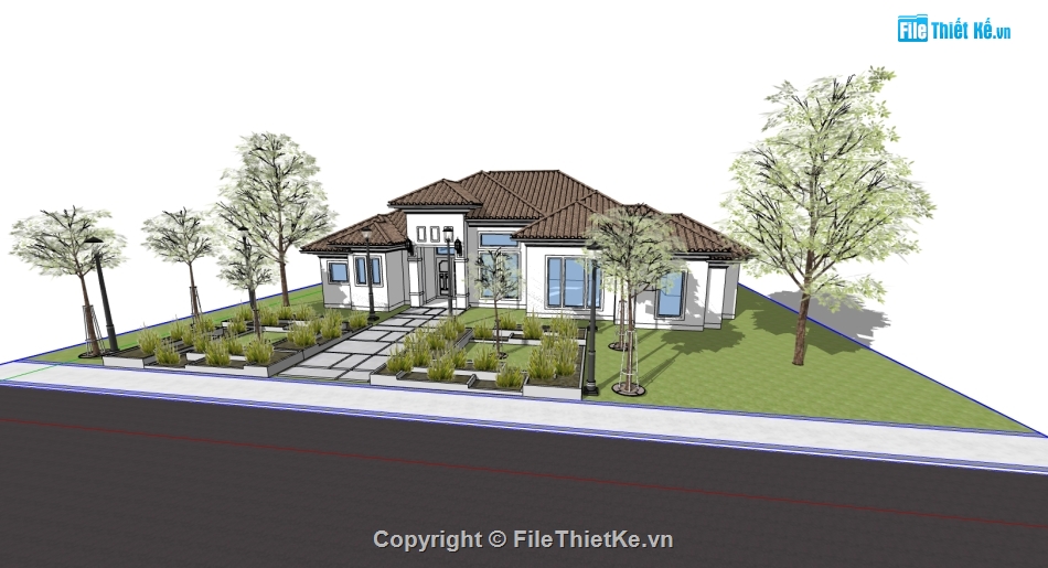 biệt thự 6 tầng,biệt thự 1 tầng,thiết kế biệt thự 1 tầng,file sketchup biệt thự 1 tầng,model sketchup biệt thự 1 tầng