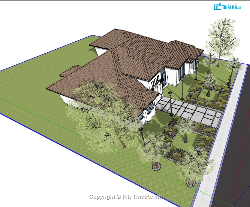 biệt thự 6 tầng,biệt thự 1 tầng,thiết kế biệt thự 1 tầng,file sketchup biệt thự 1 tầng,model sketchup biệt thự 1 tầng