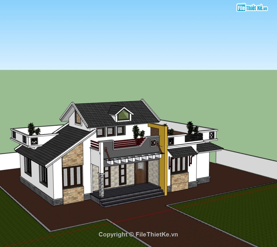 biệt thự 1 tầng,biệt thự sketchup,sketchup biệt thự 1 tầng,phối cảnh biệt thự 1 tầng,mẫu sketchup biệt thự 1 tầng